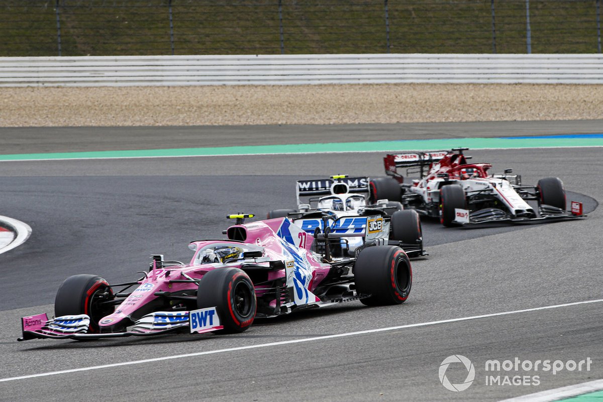 Nico Hulkenberg, Racing Point RP20, Nicholas Latifi, Williams FW43, and Kimi Raikkonen, Alfa Romeo Racing C39