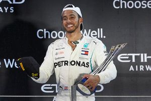 Lewis Hamilton, Mercedes AMG F1, 1st position, with his trophy