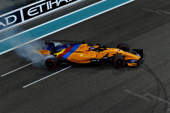 Fernando Alonso, McLaren MCL33 donuts at the end of the race