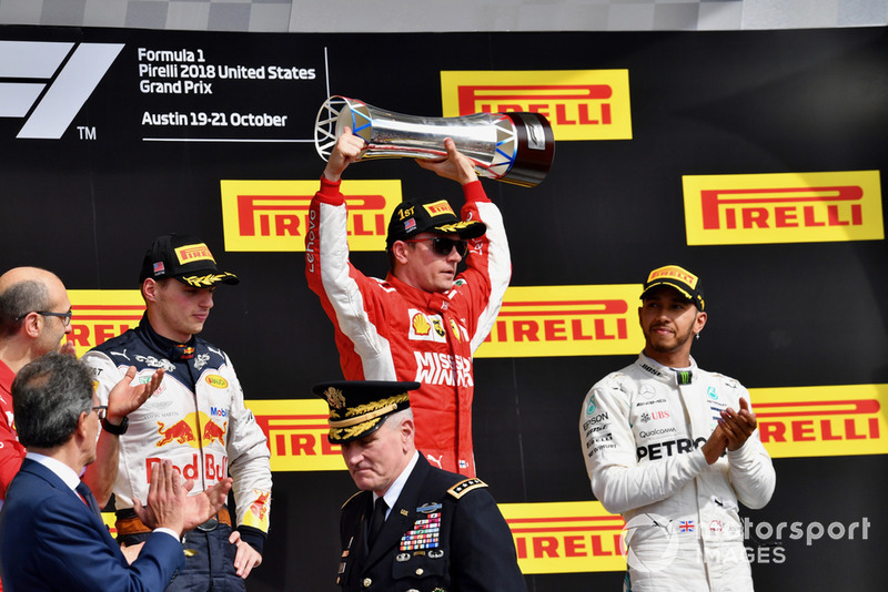 Podyum: Carlo Santi, Ferrari Yarış Mühendisi, 2.Max Verstappen, Red Bull Racing, Yarış galibi Kimi Raikkonen, Ferrari, 3. Lewis Hamilton, Mercedes AMG F1