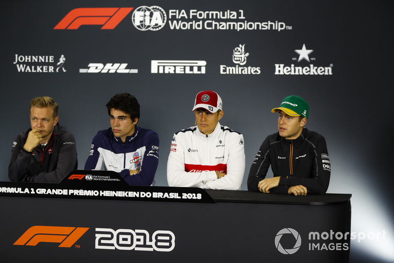 Kevin Magnussen, Haas F1 Team, Lance Stroll, Williams Racing, Marcus Ericsson, Sauber, and Stoffel Vandoorne, McLaren, in the Thursday press conference