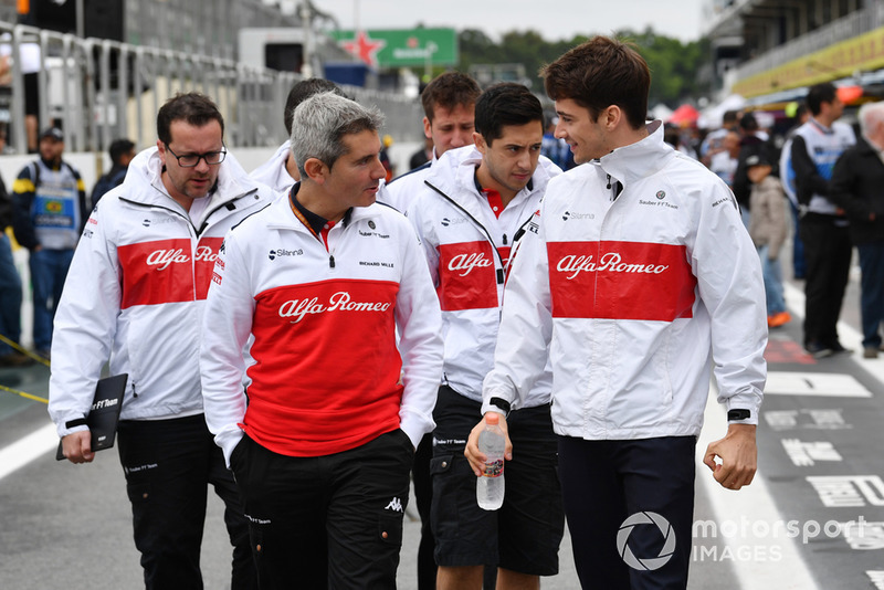 Charles Leclerc, Sauber and Xevi Pujolar, Sauber Head of Track Engineering