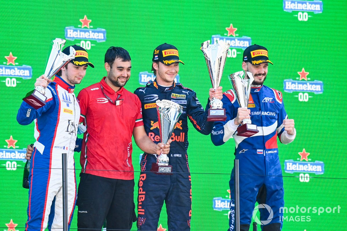 Clement Novalak, Trident, Dennis Hauger, Prema Racing y Alexander Smolyar, ART Grand Prix