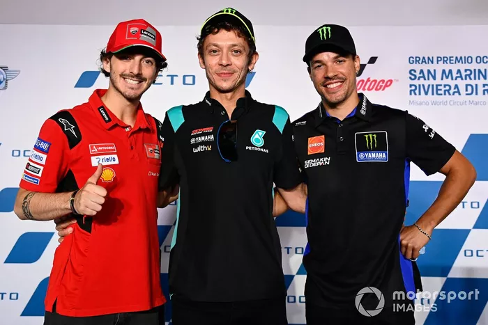 Francesco Bagnaia, Ducati Team, Valentino Rossi, Petronas Yamaha SRT, Franco Morbidelli, Yamaha Factory Racing