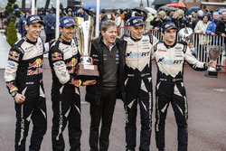 Race winners Sébastien Ogier, Julien Ingrassia, M-Sport and third place Ott Tänak, Martin Järveoja,