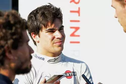Lance Stroll, Williams, talking to press