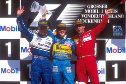 Podium: Race winner Michael Schumacher, Benetton Renault, second placed David Coulthard, Williams Renault