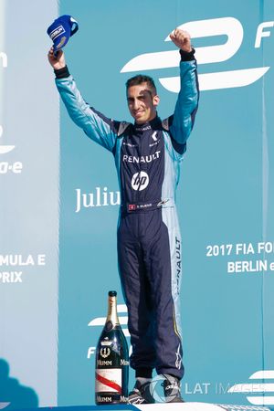 Sébastien Buemi, Renault e.Dams, celebrates on the podium