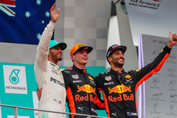 Podium: second place Lewis Hamilton, Mercedes AMG F1, Race winner Max Verstappen, Red Bull Racing, t