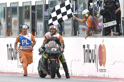 Johann Zarco, Monster Yamaha Tech 3 pushes his bike over the finish line