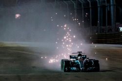 Lewis Hamilton, Mercedes AMG F1 W08, kicks up sparks under braking