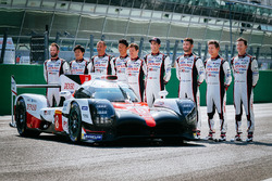 The new Toyota Gazoo Racing Toyota TS050 Hybrid and the drivers: Anthony Davidson, Nicolas Lapierre, Kazuki Nakajima, Mike Conway, Kamui Kobayashi, Yuji Kunimoto, Jose Maria Lopez, Sébastien Buemi, Stéphane Sarrazin