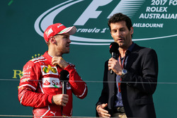 Podium: winner Sebastian Vettel, Ferrari, Mark Webber