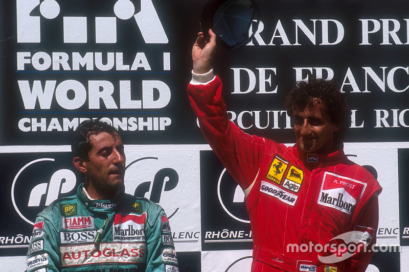 Podio: ganador de la carrera Alain Prost, Ferrari, segundo lugar Ivan Capelli, Leyton House