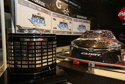 The Daytona 500 Trophy with the car of Denny Hamlin, Joe Gibbs Racing Toyota