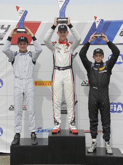 Podium: race winner Konrad Czaczyk, second place Kyle Kirkwood, third place Darren Keane