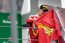 Sebastian Vettel, Ferrari celebrates his third position on the podium