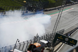 Nico Hulkenberg, Renault Sport F1 Team R.S. 18, suffers a blown engine