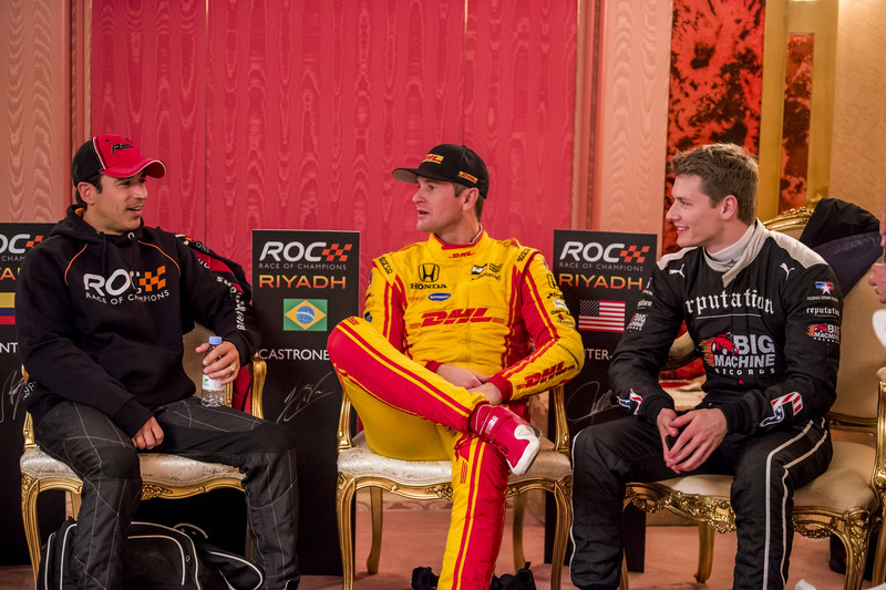 Helio Castroneves, Ryan Hunter-Reay and Josef Newgarden backstage