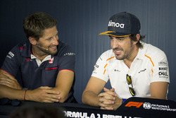 Romain Grosjean, Haas F1 and Fernando Alonso, McLaren in the Press Conference