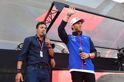 Will Buxton, FOM TV Presenter and Pierre Gasly, Scuderia Toro Rosso at the Fan Zone