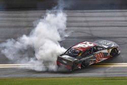 Erik Jones, Joe Gibbs Racing, Toyota Camry buyatoyota.com, does a burnout after winning