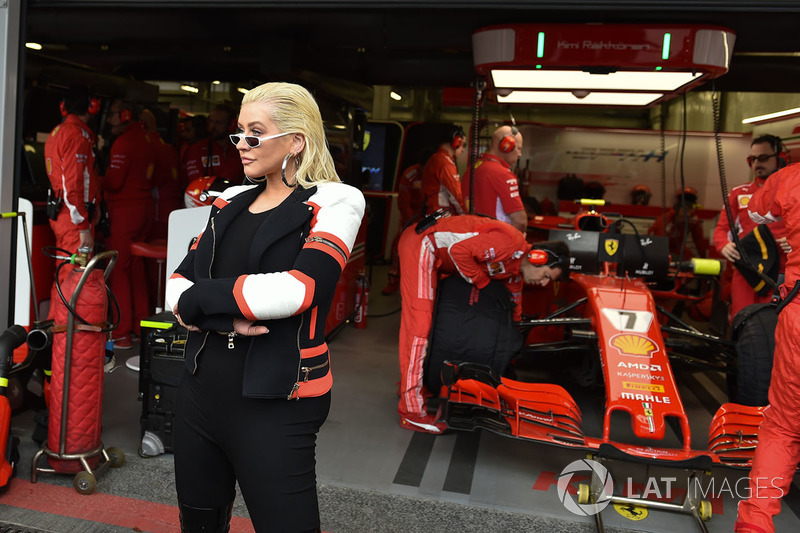 Christina Aguilera, at the Ferrari garage