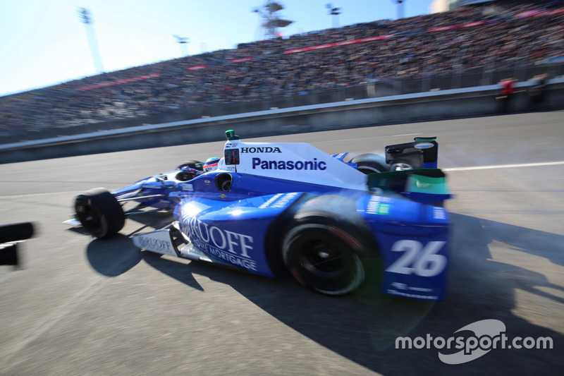 Takuma Sato gets into the track