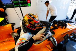 Stoffel Vandoorne, McLaren, enters his cockpit