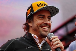 Fernando Alonso, McLaren, is interviewed on stage