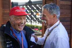 Niki Lauda, Mercedes AMG F1 Non-Executive Chairman and Chase Carey, Chief Executive Officer and Executive Chairman of the Formula One Group