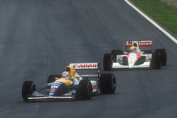 Nigel Mansell, Williams FW14 Renault, Ayrton Senna, McLaren MP4/6 Honda