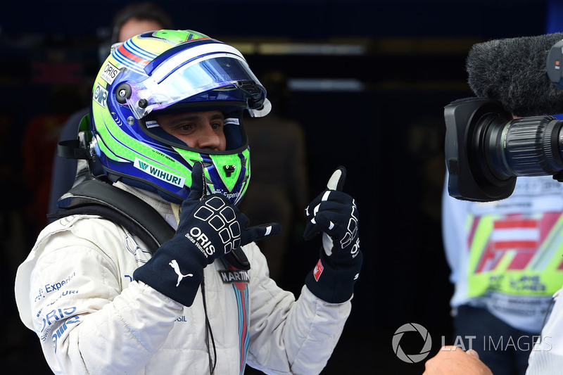 Ganador de la pole Felipe Massa, Williams celebra en parc ferme