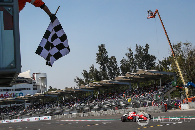 Sebastian Vettel, Ferrari SF70H takes the chequered flag at the end of Qualifying