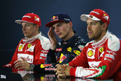 The post race FIA Press Conference: second place Kimi Raikkonen, Ferrari, race winner Max Verstappen, Red Bull Racing, third place Sebastian Vettel, Ferrari