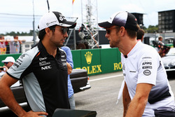 Sergio Perez, Sahara Force India F1 with Jenson Button, McLaren on the drivers parade