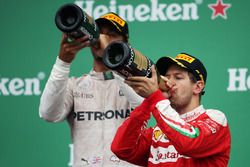 Sebastian Vettel, Ferrari celebrates his second position on the podium