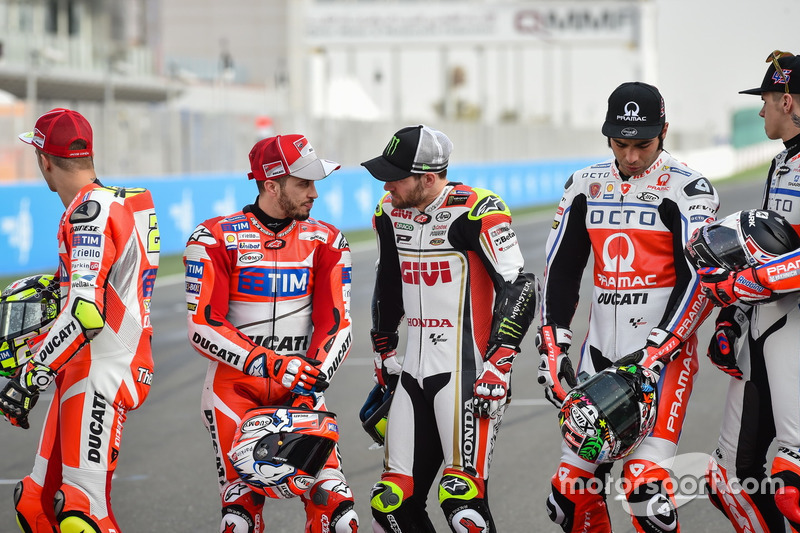 Andrea Iannone, Ducati Team; Andrea Dovizioso, Ducati Team; Cal Crutchlow, Team LCR Honda; Danilo Petrucci, Pramac Racing