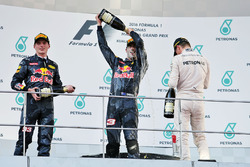The podium (L to R): Max Verstappen, Red Bull Racing, second; Daniel Ricciardo, Red Bull Racing, race winner; Nico Rosberg, Mercedes AMG F1, third