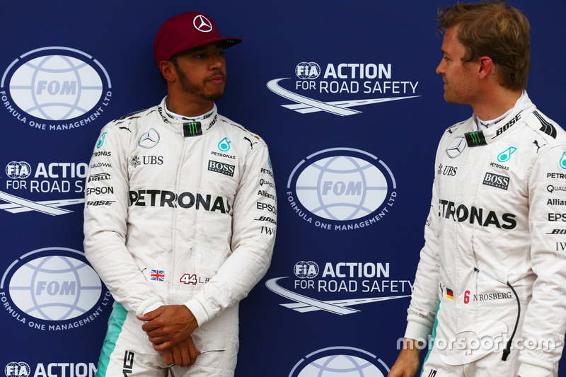 Pole for Lewis Hamilton, Mercedes AMG F1 W07 , 2nd for Nico Rosberg, Mercedes AMG Petronas