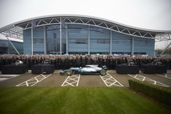 Niki Lauda, voorzitter Mercedes AMG F1, Lewis Hamilton, Mercedes AMG F1, Toto Wolff, directeur Merc