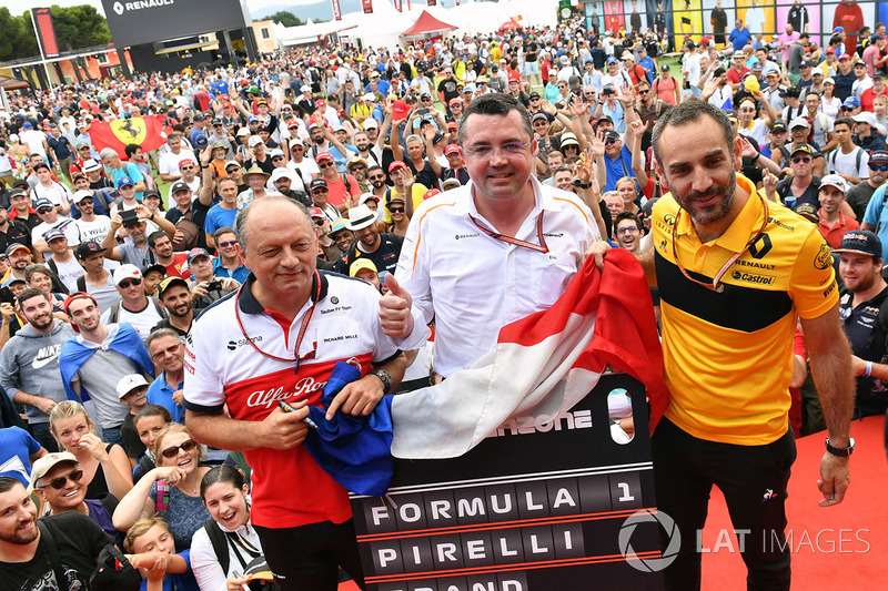 Frederic Vasseur, Sauber, Team Principal, Eric Boullier, McLaren Racing Director, dan Cyril Abiteboul, Renault Sport F1 Managing Director