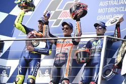 Podium: race winner Marc Marquez, Repsol Honda Team, second place Valentin Rossi, Yamah Factory Racing, third place Maverick Viñales, Yamaha Factory Racing