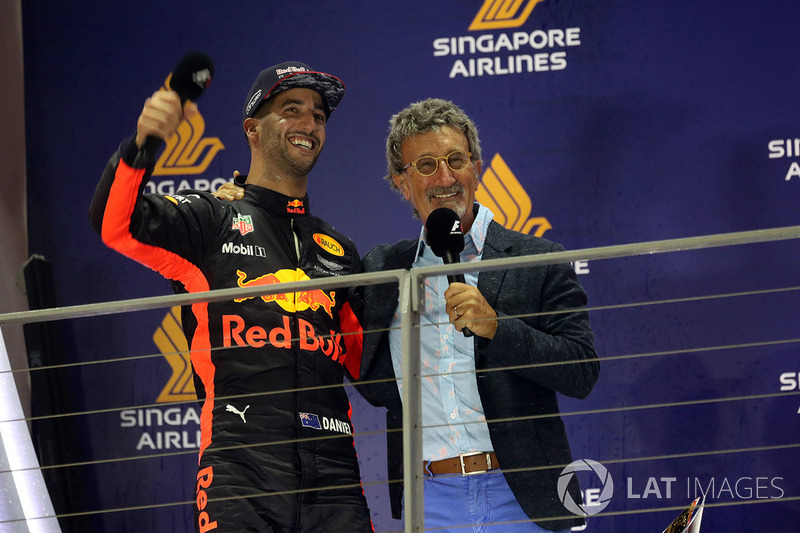 Daniel Ricciardo, Red Bull Racing festeggia sul podio, Eddie Jordan