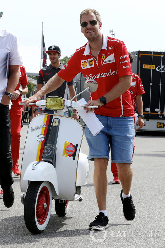Sebastian Vettel, Ferrari and Vespa Scooter, Ferrari Livery