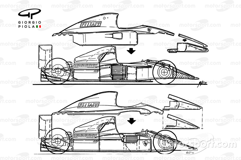 Ferrari F1-91 (642/2) 1991 comparación con el 643 (arriba)