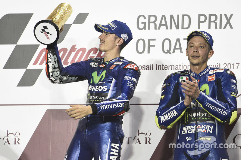 Podium: race winner Maverick Viñales, Yamaha Factory Racing, third place Valentino Rossi, Yamaha Factory Racing