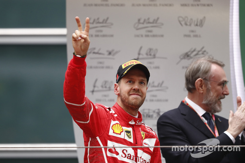 Sebastian Vettel, Ferrari, on the podium