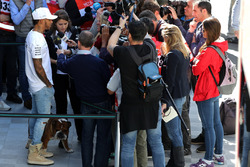 Lewis Hamilton, Mercedes AMG F1 W08 with the media