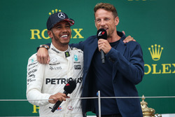 Lewis Hamilton, Mercedes AMG F1 and Jenson Button, McLaren on the podium